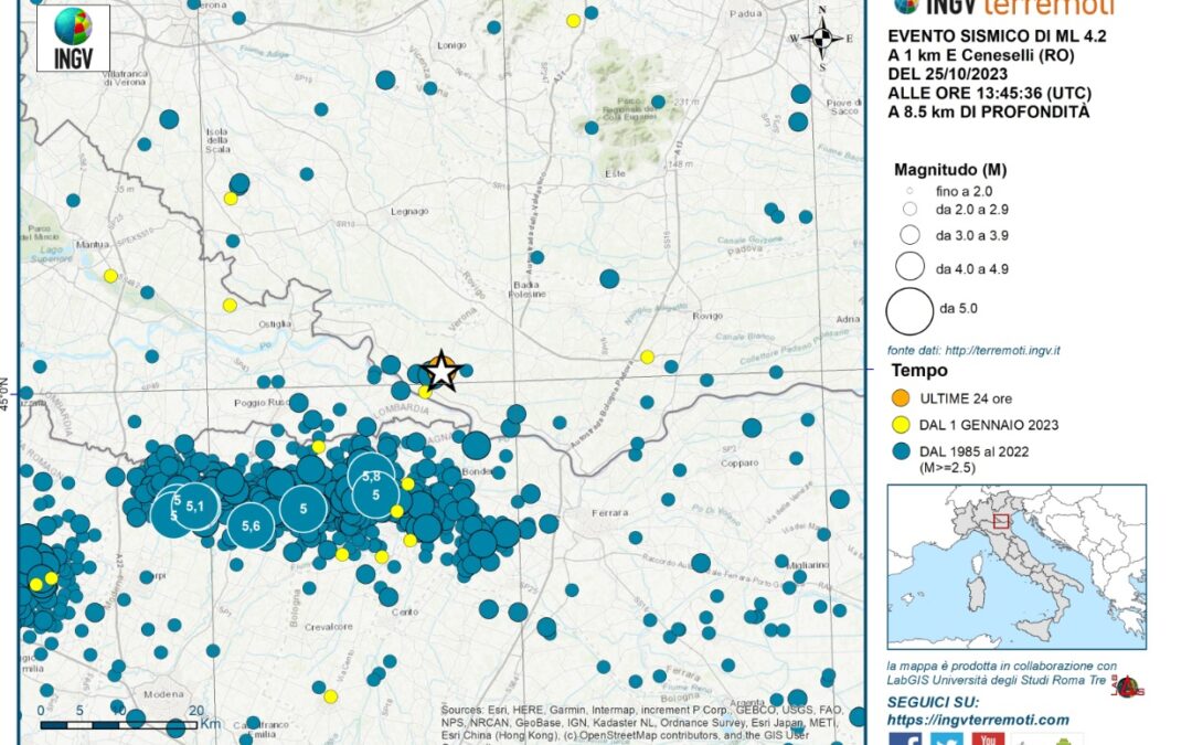 Terremoto: Provincia di Rovigo, epicentro a pochi chilometri da quello del 2012