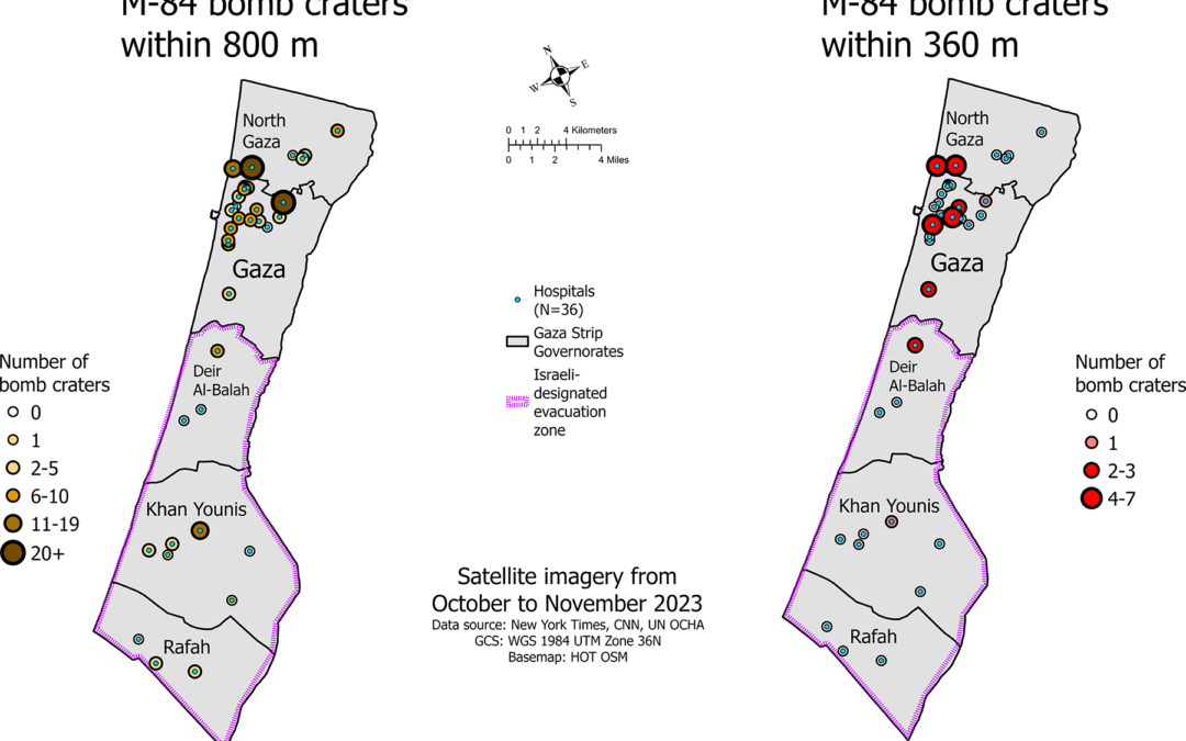 Dati satellitari mostrano le bombe sganciate vicino agli ospedali di Gaza nel 2023